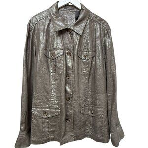 Liz Claiborne Safari Jacket Plus Size 2X 100% Linen Shimmer Brown Utility